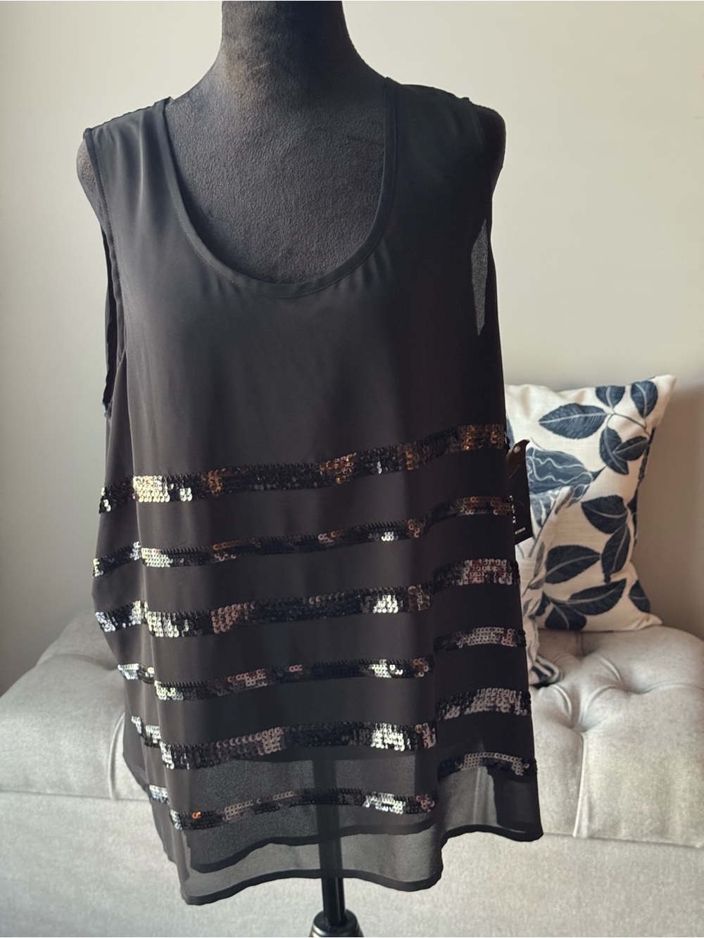 a.n.a Black Tank Top with Sequin Stripe Accents